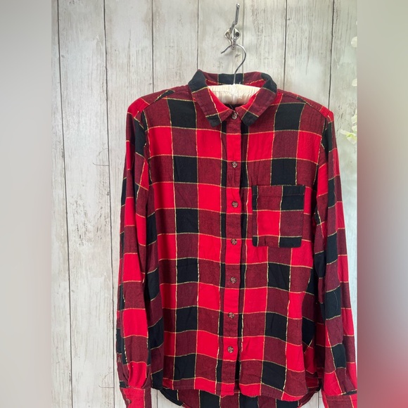 Style & Co Long Sleeve Collared Sequin Gold Button Up Plaid Shirt Size Small - Picture 6 of 12